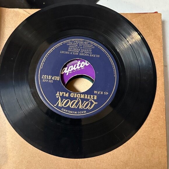 Christmas 45 RPM 8 Records Vintage White Silver Bells 12 DAYS OF FROSTY SNOWMAN - Picture 2 of 14